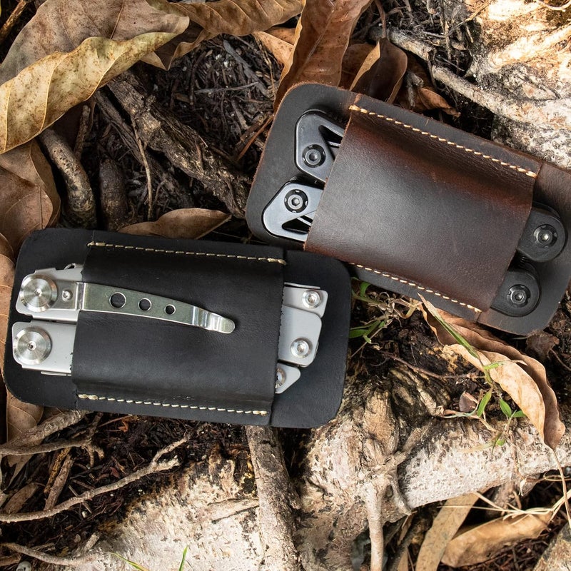topstache Leather Sheath, Handmade Multitool Holster, Horizontal Carry Leather Knife Sheath for Belt, EDC Pocket Organizer for Men,Size M,Darkbrown - Image 2
